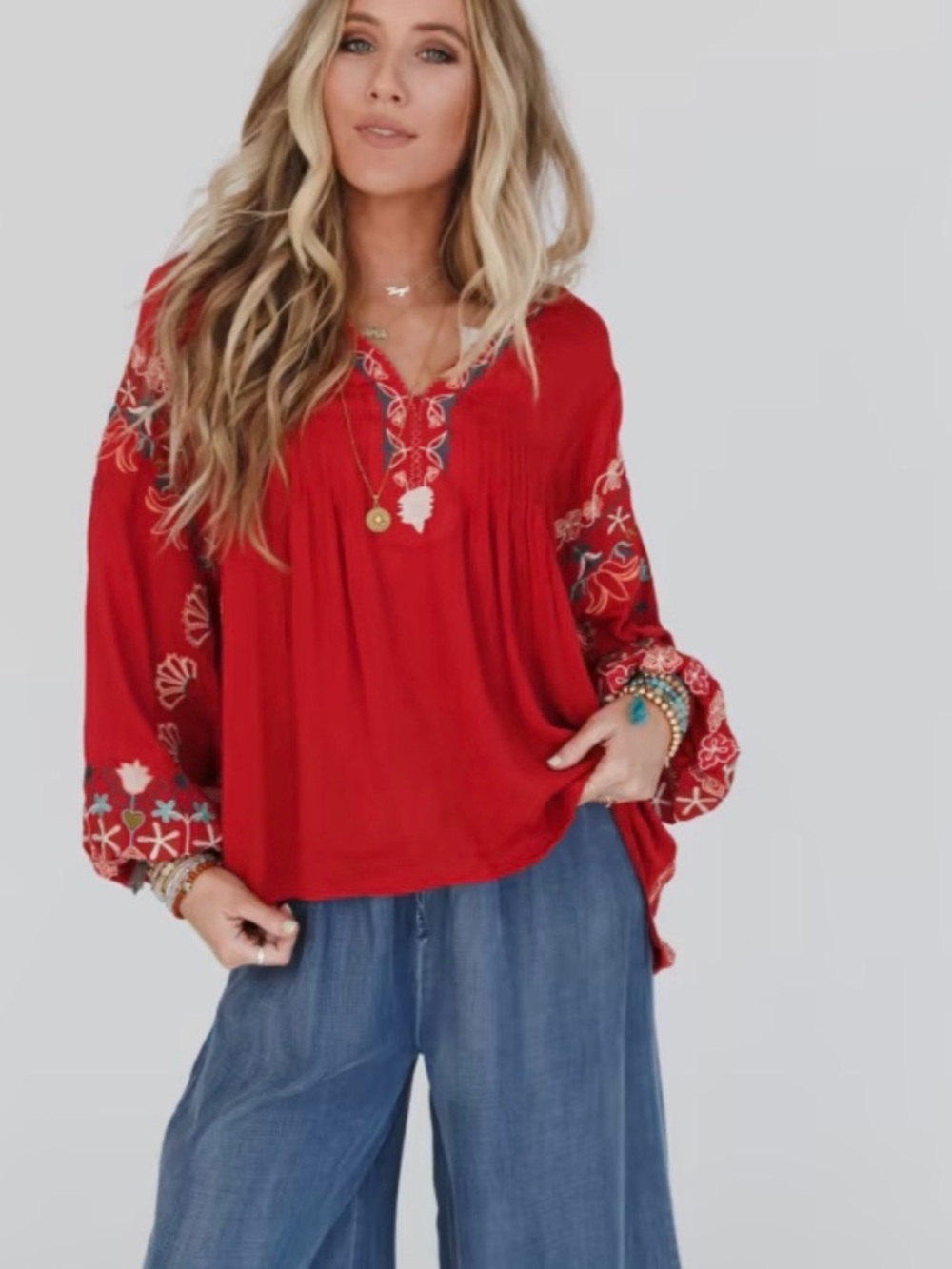 easel Rusty color Embroidered Boho Peasant Blouse - Picture 7 of 7